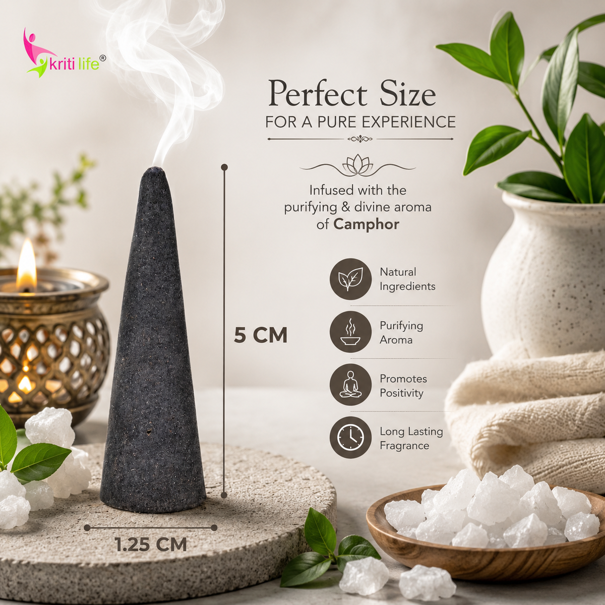 Camphor Incense Cone - 60 Pcs Burn Time 40 Minutes
