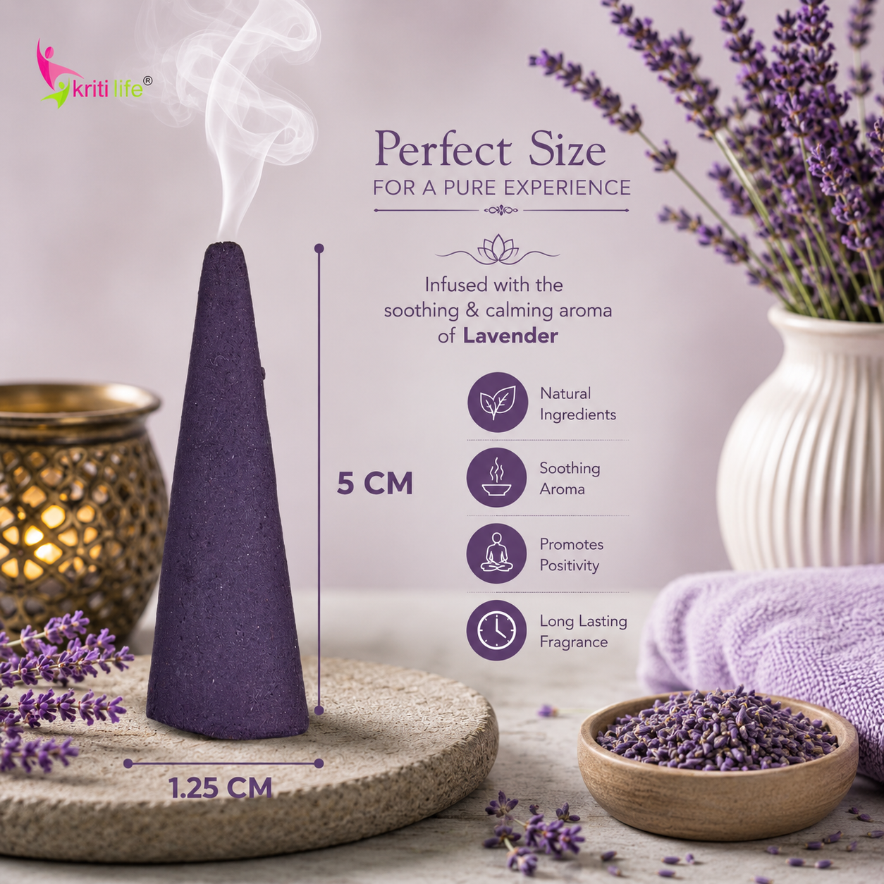 Lavender Incense Cone - 60 Pcs Burn Time 40 Minutes