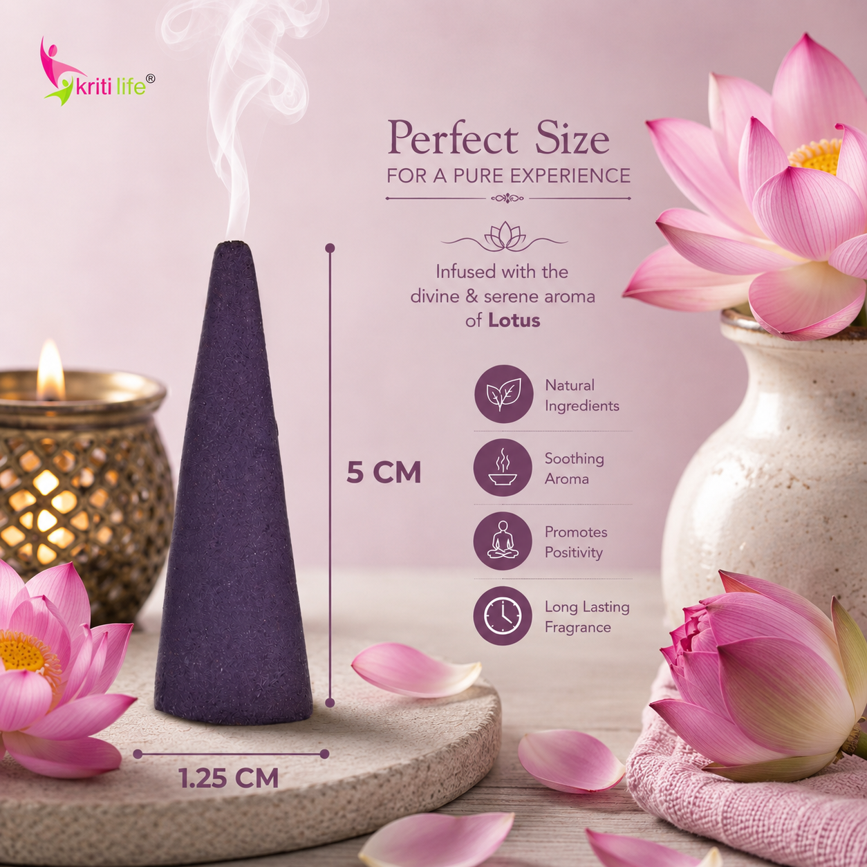 Lotus Incense Cone - 60 Pcs Burn Time 40 Minutes