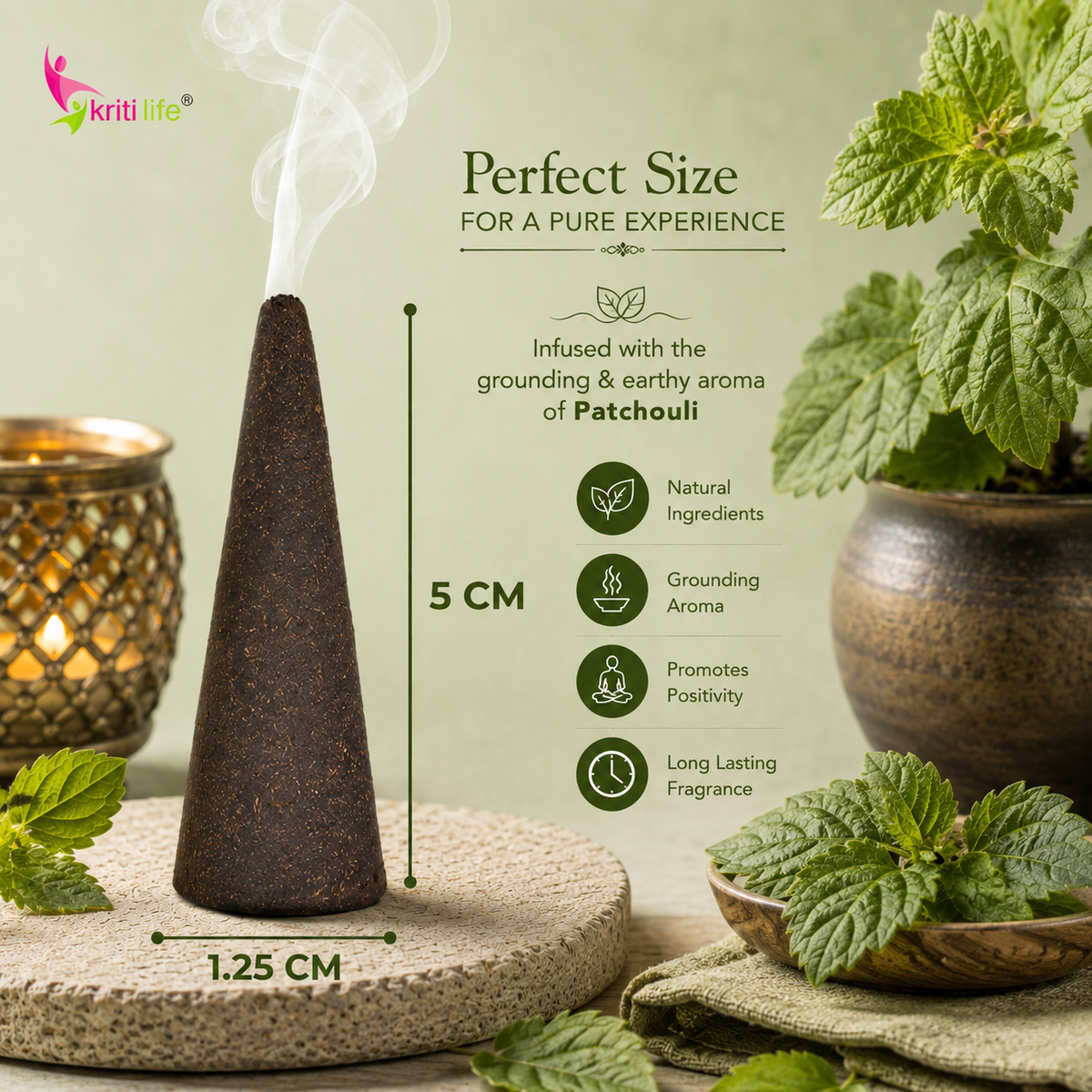 Patchouli Incense Cone - 60 Pcs Burn Time 40 Minutes