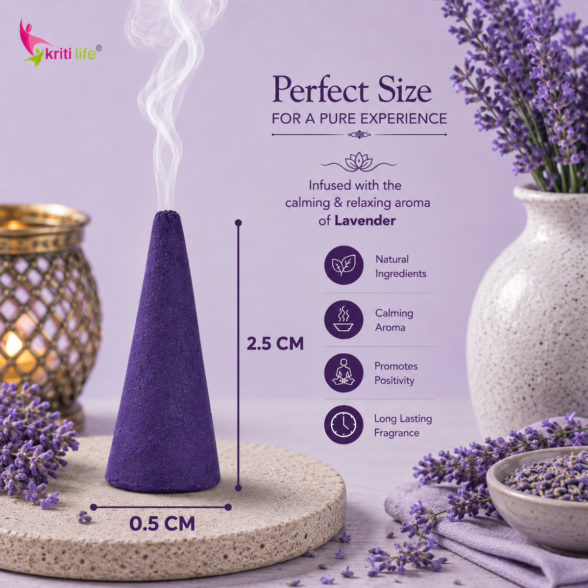 Lavender Incense Cone - 150 Pcs Burn Time 20 Minutes