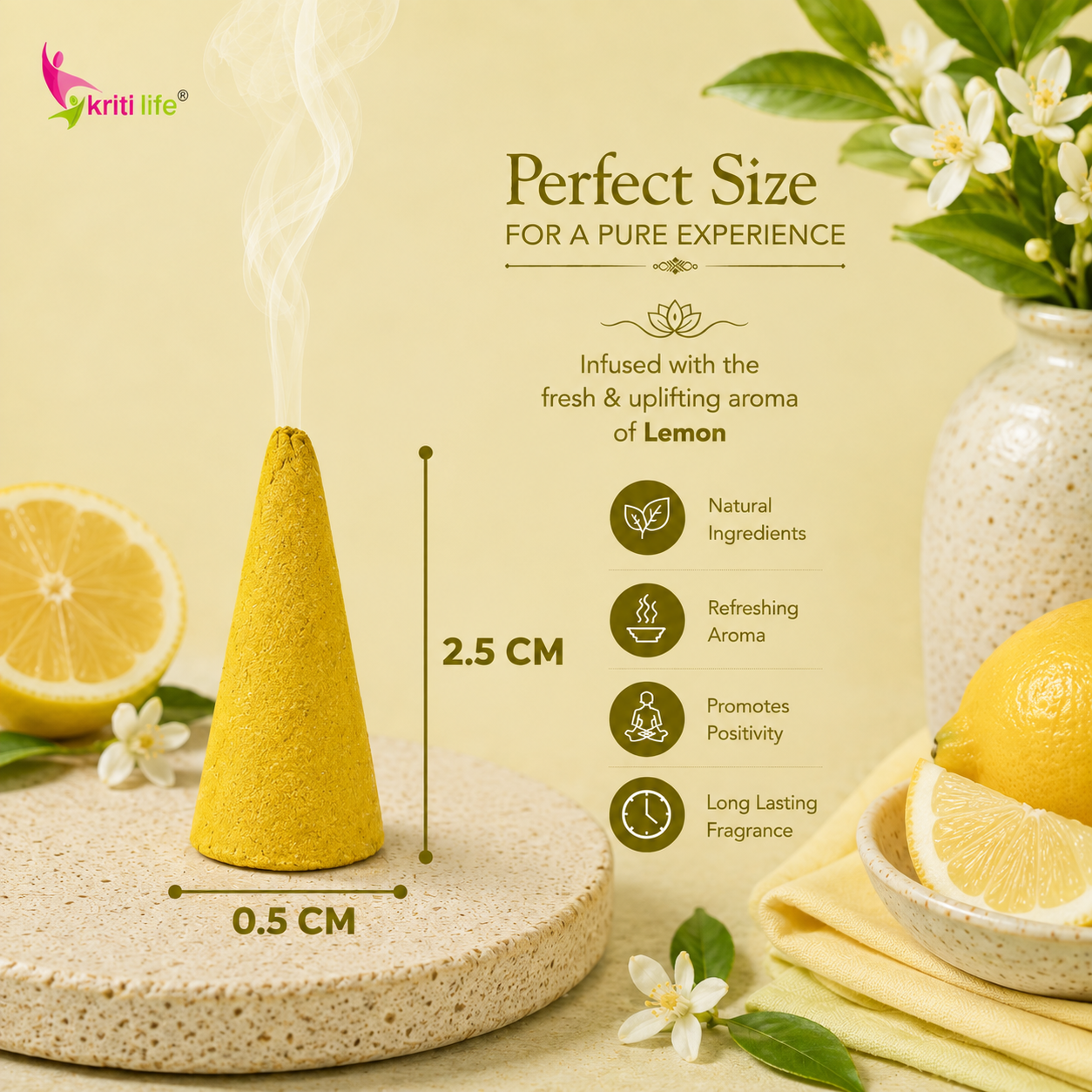 Lemon Incense Cone - 150 Pcs Burn Time 20 Minutes