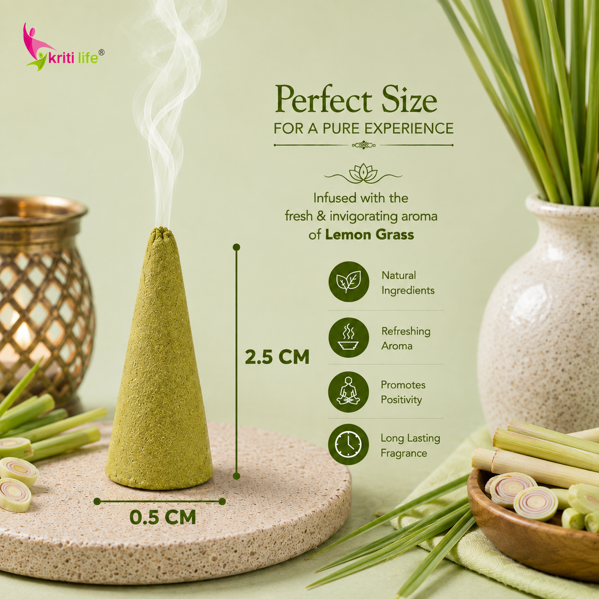 Lemon Grass Incense Cone - 150 Pcs Burn Time 20 Minutes