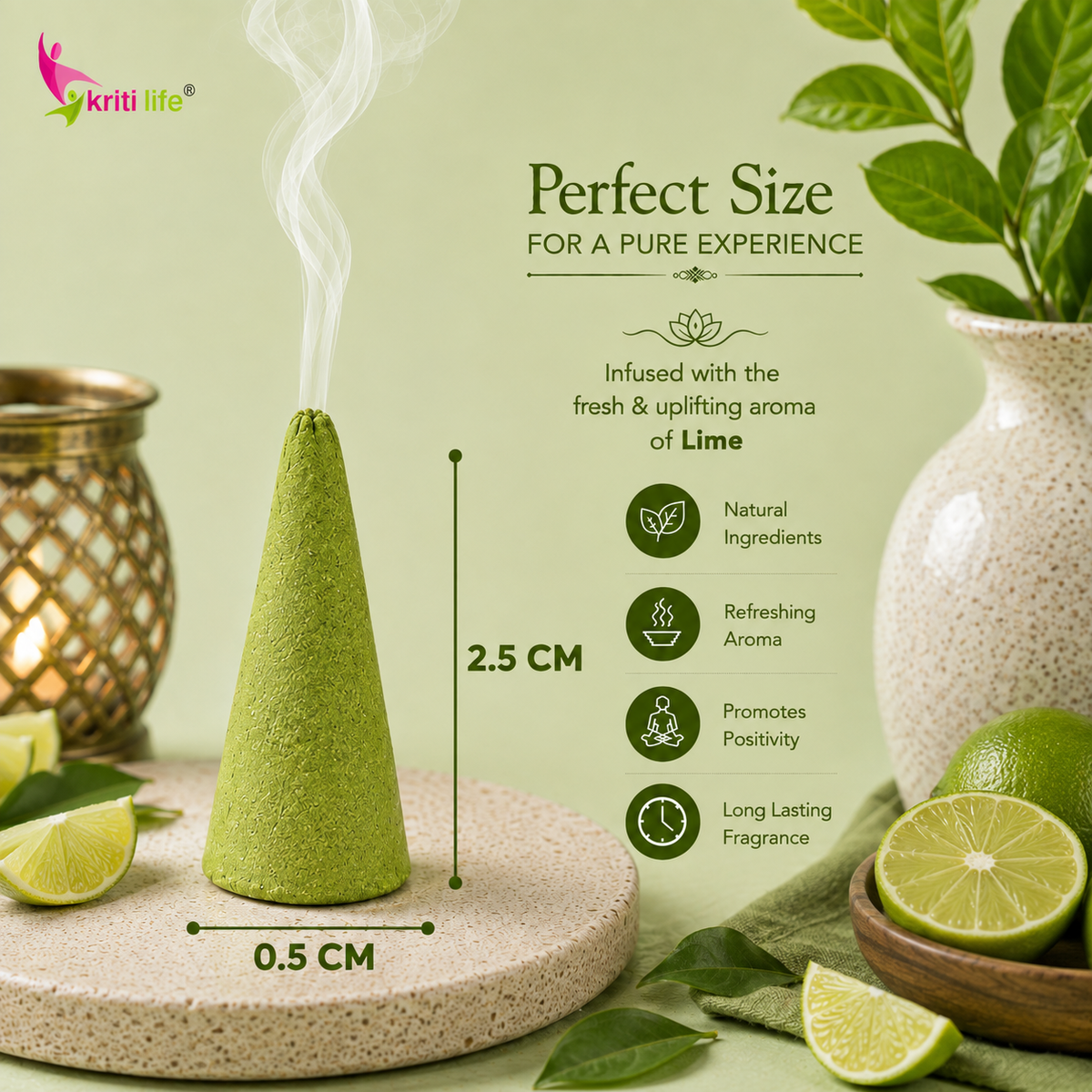 Lime Incense Cone - 150 Pcs Burn Time 20 Minutes