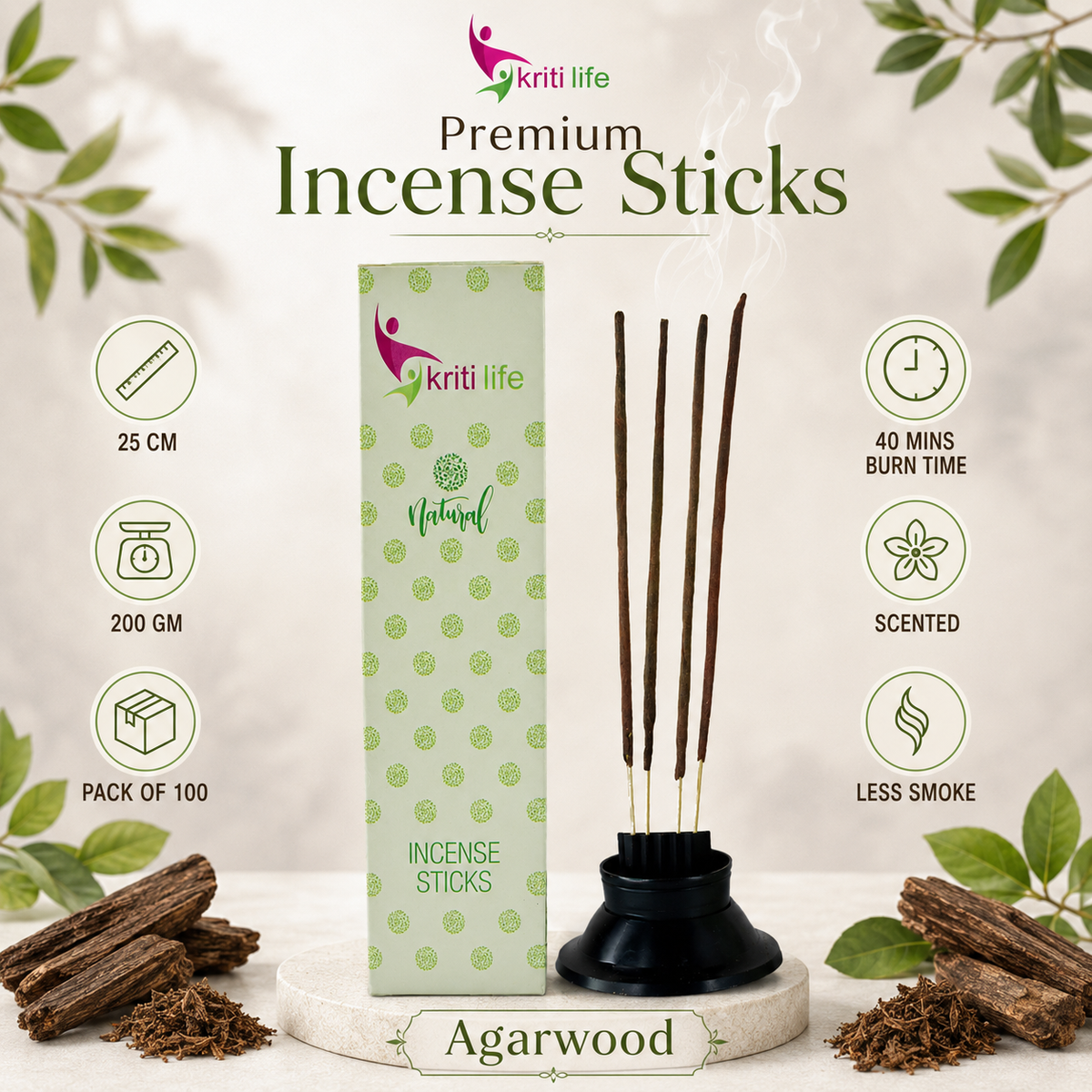 Agarwood Incense Sticks- 100 Pcs Perfect for Puja &amp; Relaxation