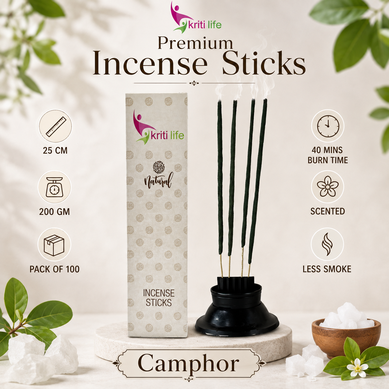 Camphor Incense Sticks-  100 Pcs Perfect for Puja &amp; Relaxation