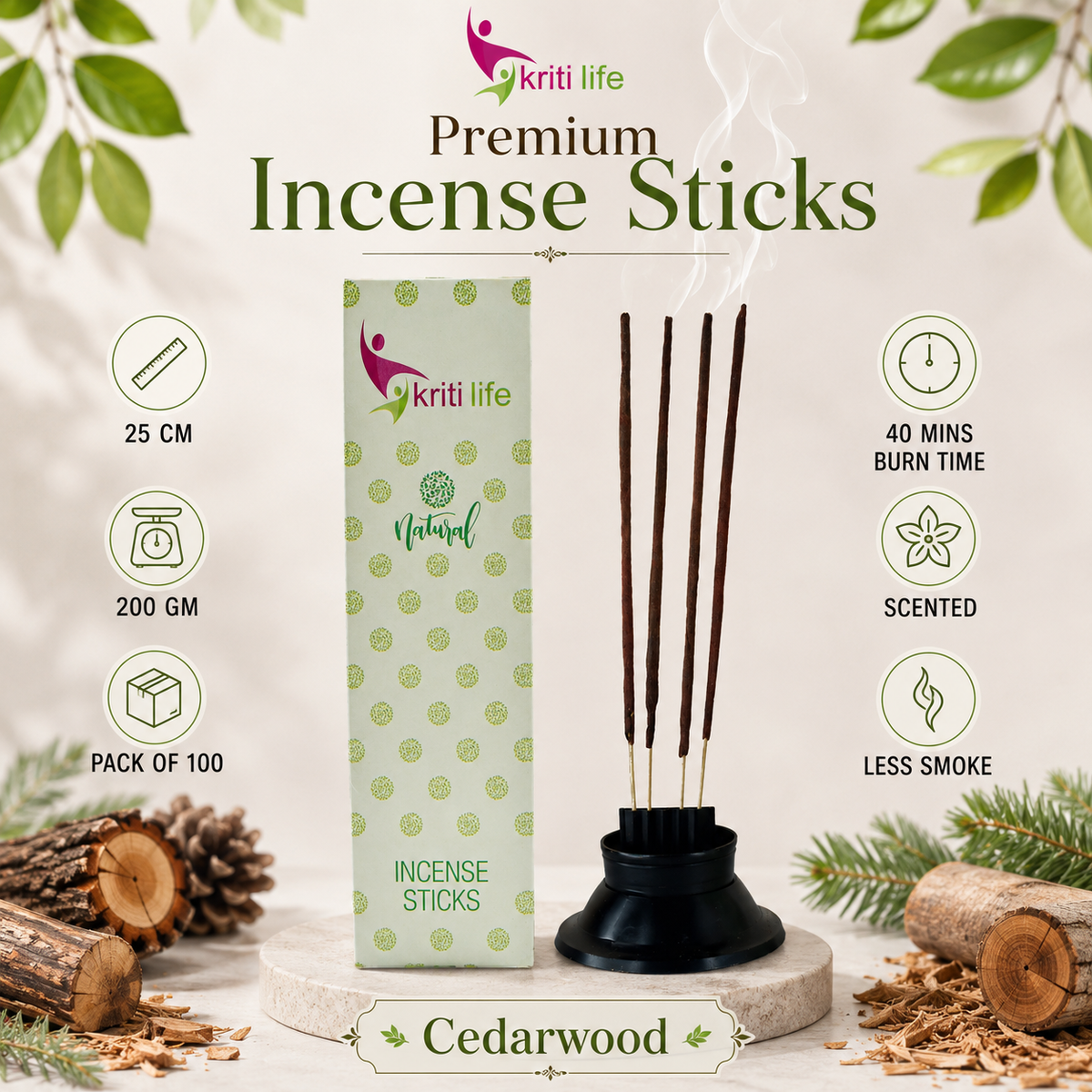 Cedarwood Incense Sticks - 100 Pcs Perfect for Puja &amp; Relaxation