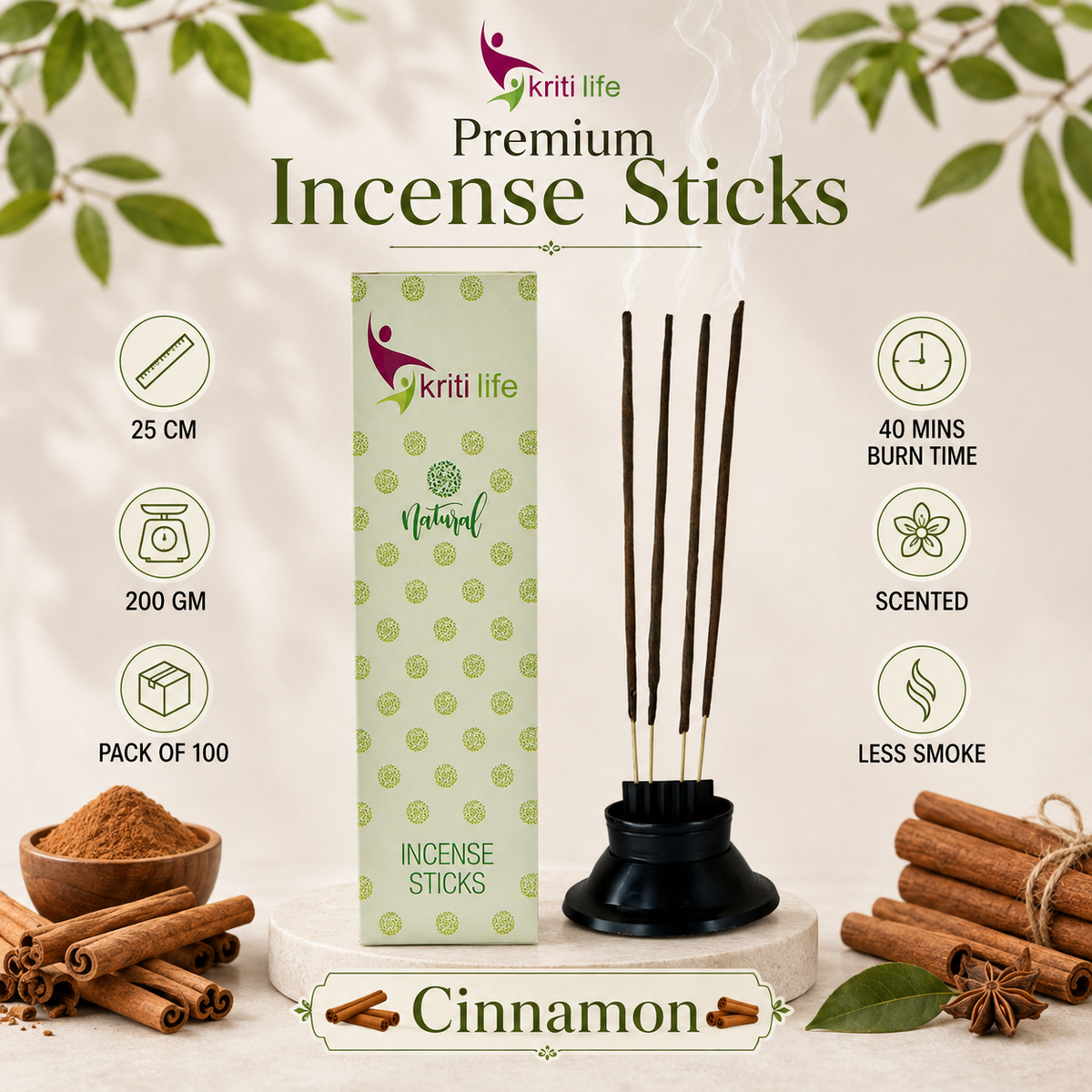 Cinnamon Incense Sticks- 100 Pcs Perfect for Puja &amp; Relaxation