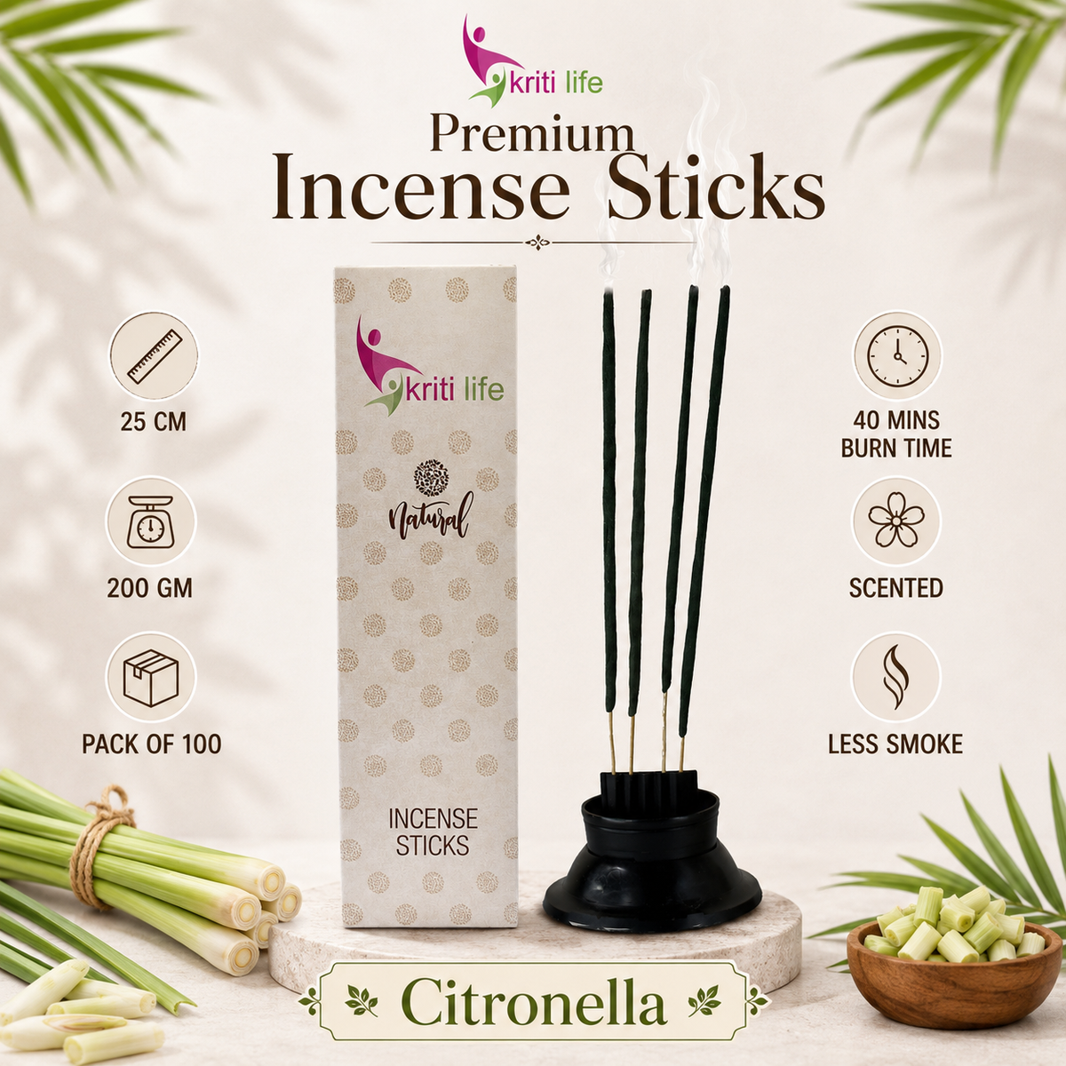 Citronella Incense Sticks - 100 Pcs Perfect for Puja &amp; Relaxation