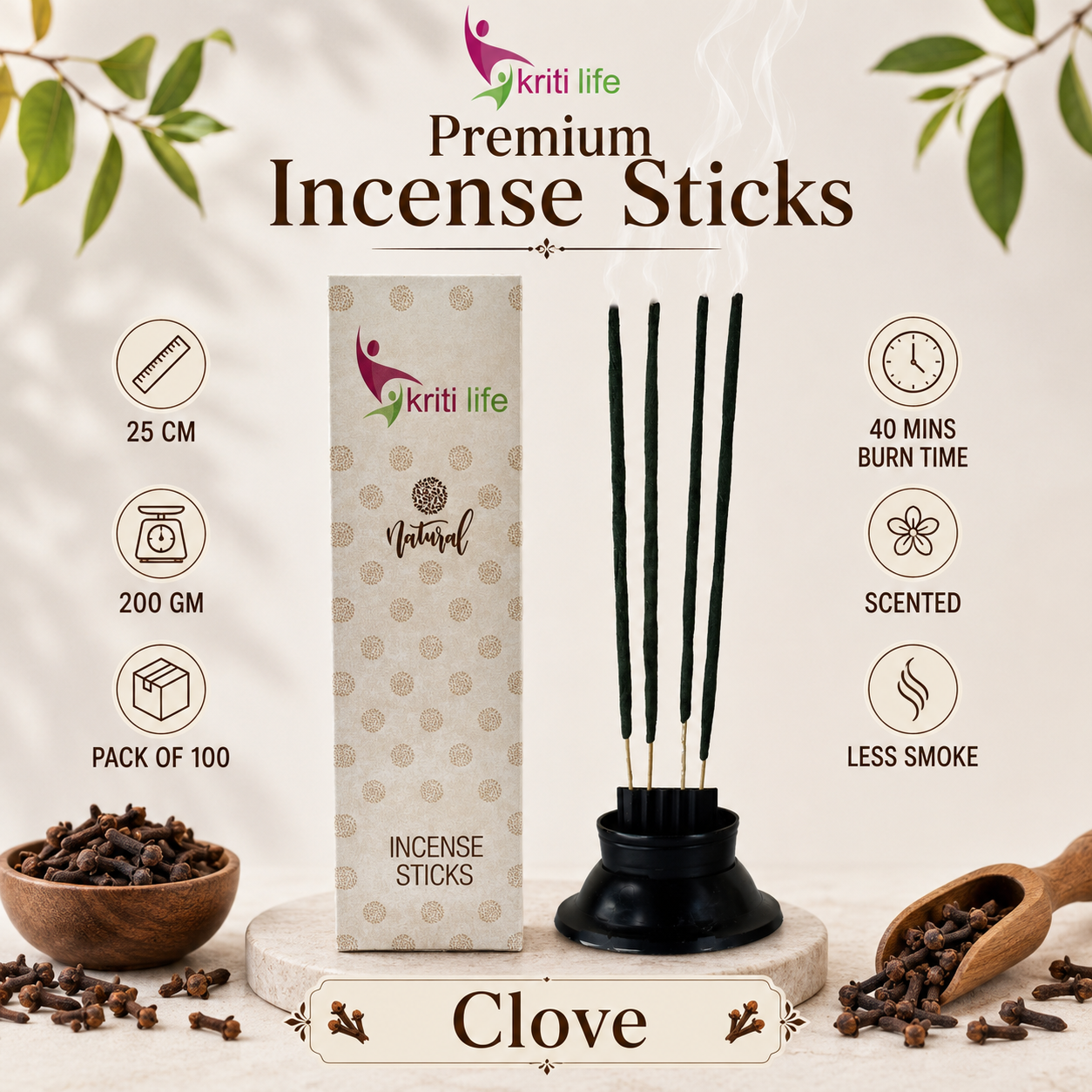 Clove Incense Sticks - 100 Pcs Perfect for Puja &amp; Relaxation