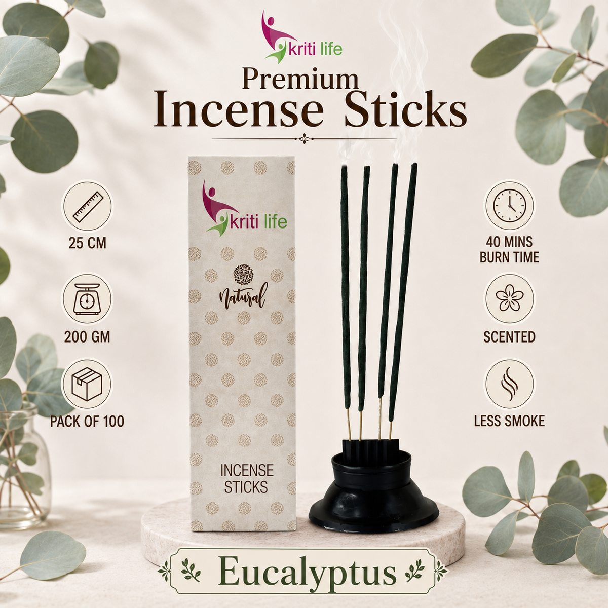 Eucalyptus Incense Sticks - 100 Pcs Perfect for Puja &amp; Relaxation
