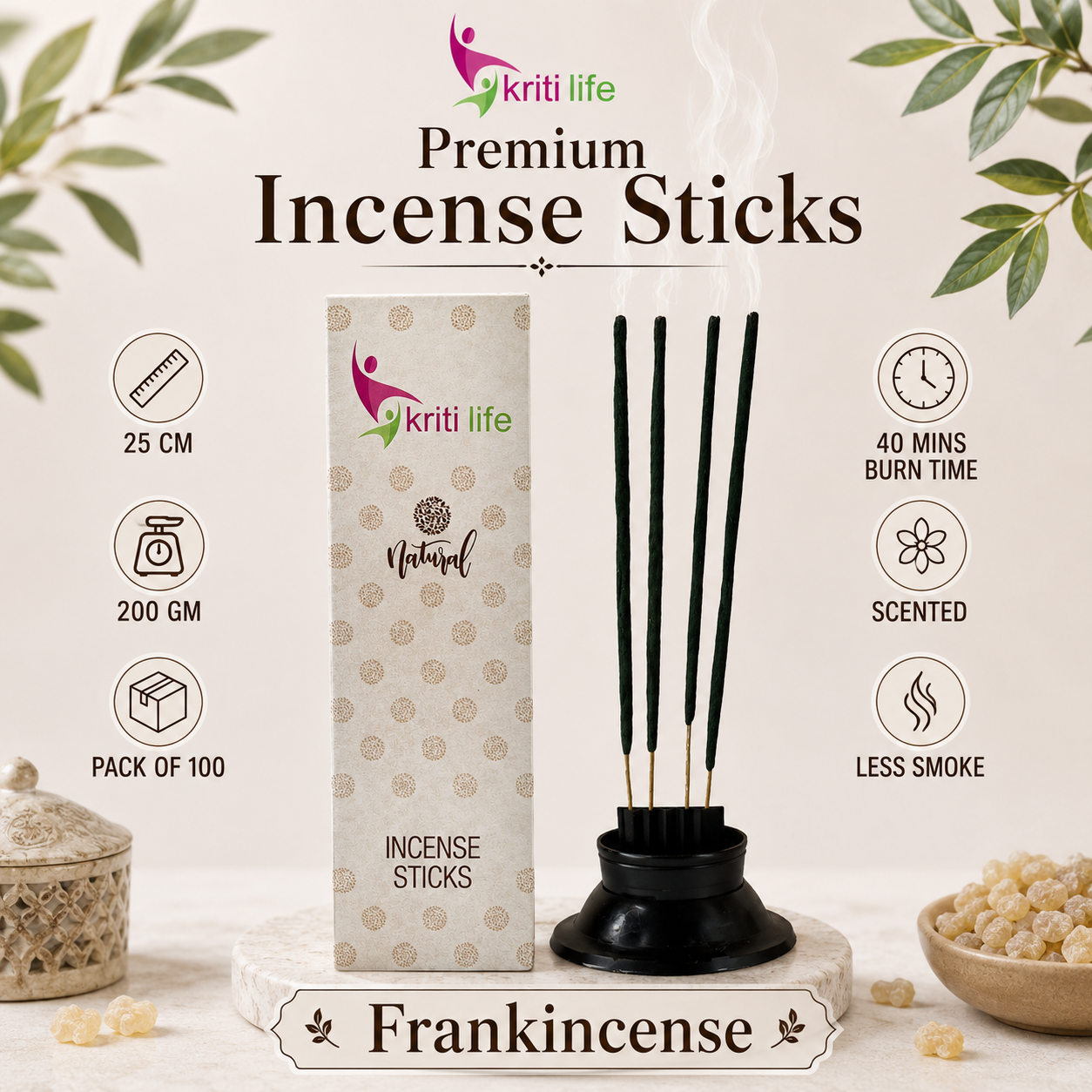 Frank Incense Sticks - 100 Pcs Perfect for Puja &amp; Relaxation