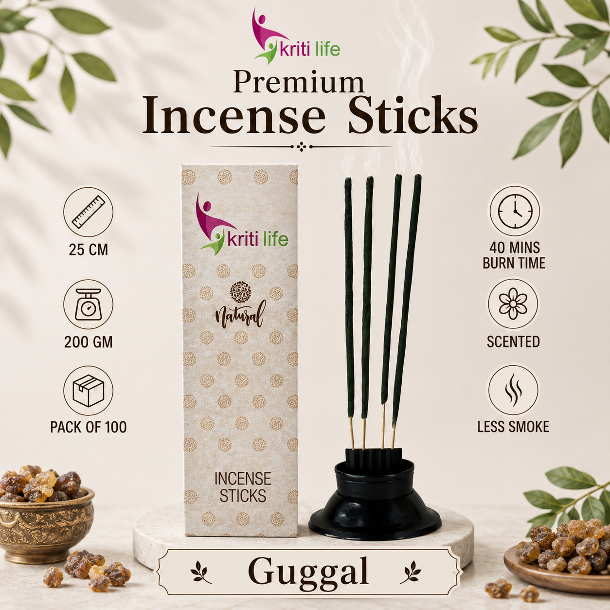 Guggal Incense Sticks - 100 Pcs Perfect for Puja &amp; Relaxation