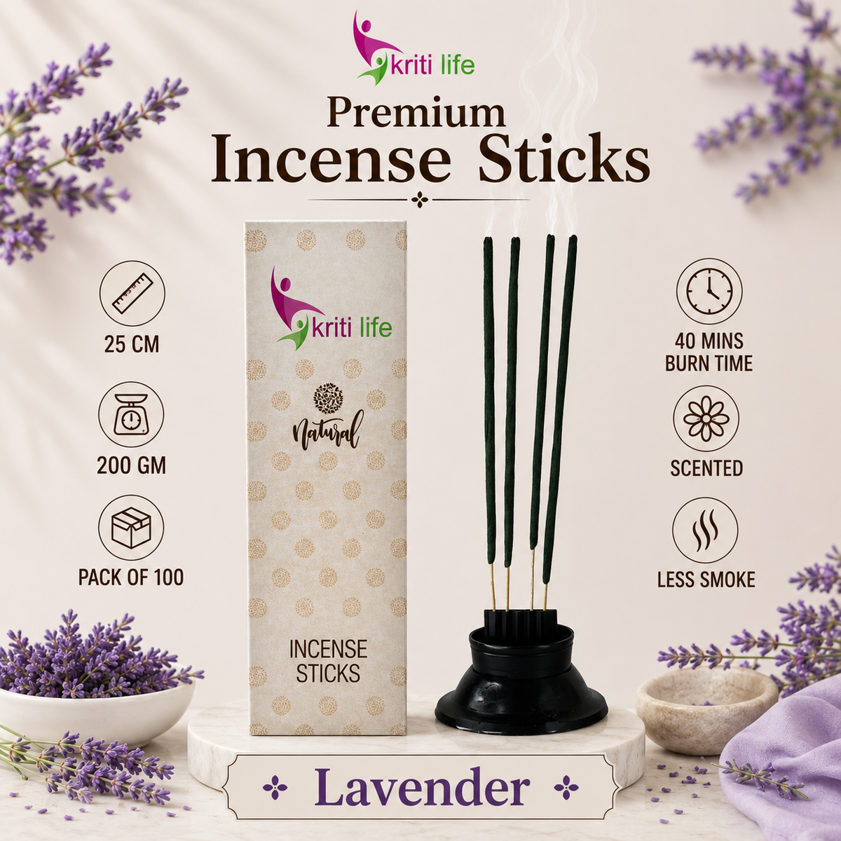 Lavender Incense Sticks - 100 Pcs Perfect for Puja &amp; Relaxation