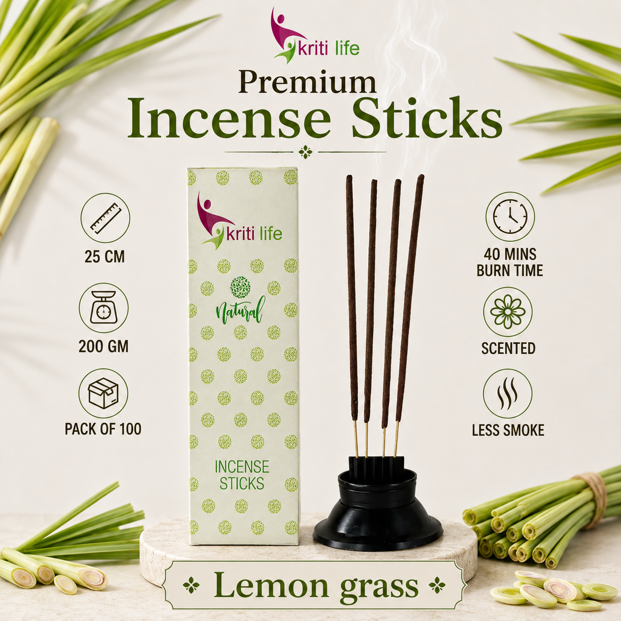 Lemon Grass Incense Sticks - 100 Pcs Perfect for Puja &amp; Relaxation