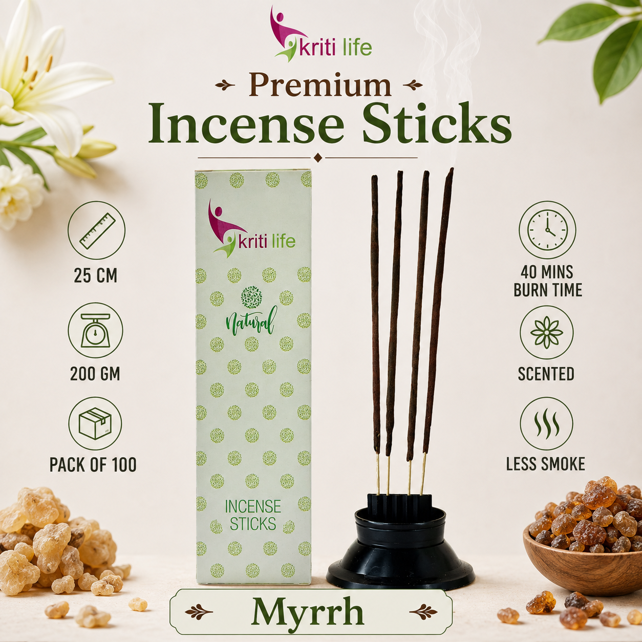 Myrrh Incense Sticks - 100 Pcs Perfect for Puja &amp; Relaxation