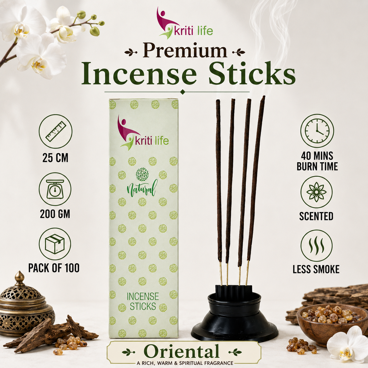 Oriental Incense Sticks - 100 Pcs Perfect for Puja &amp; Relaxation