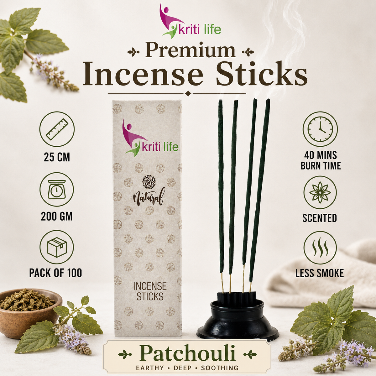 Patchouli Incense Sticks - 100 Pcs Perfect for Puja &amp; Relaxation