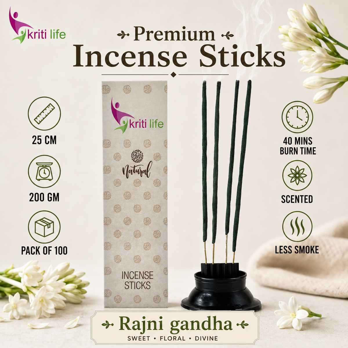 Rajni Gandha Incense Sticks - 100 Pcs Perfect for Puja &amp; Relaxation