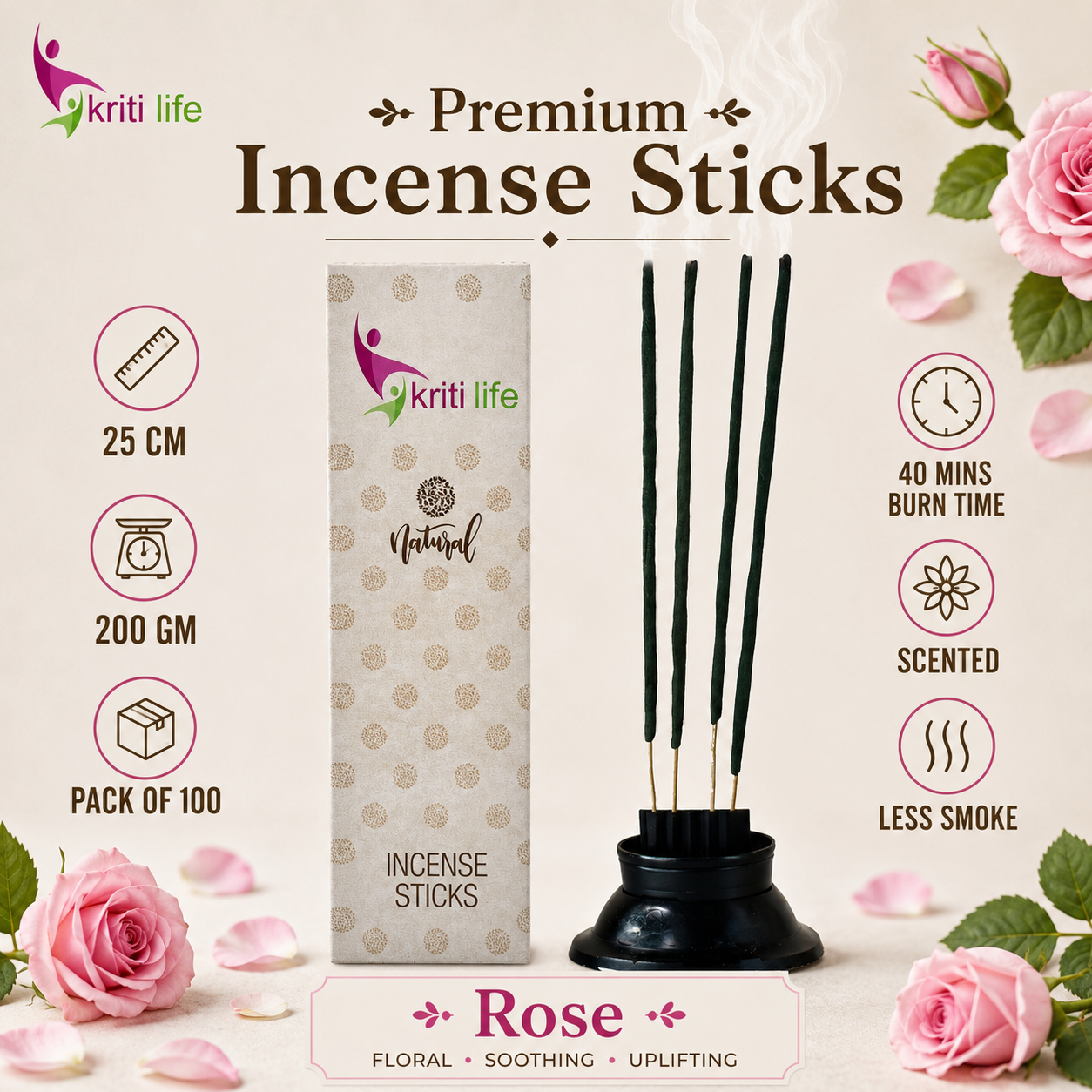 Rose Incense Sticks - 100 Pcs Perfect for Puja &amp; Relaxation