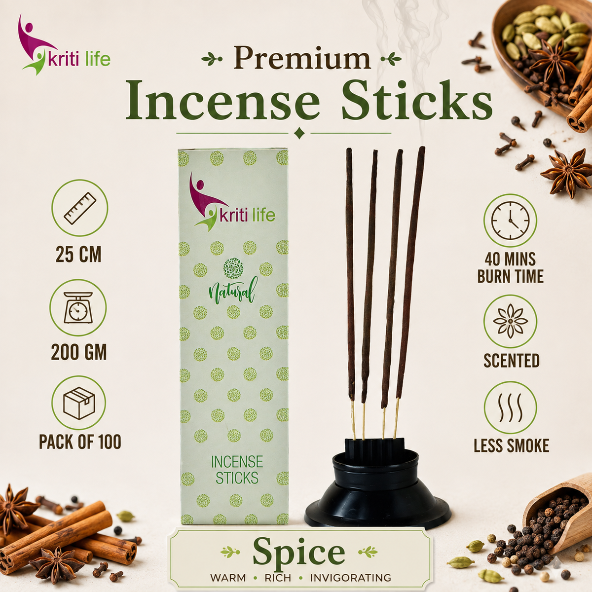 Spice Incense Sticks - 100 Pcs Perfect for Puja &amp; Relaxation