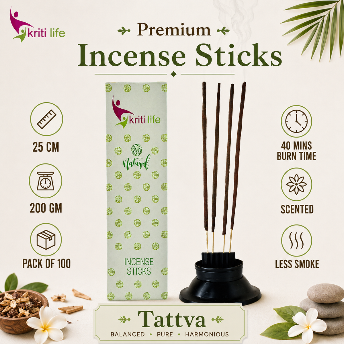 Tattva Incense Sticks - 100 Pcs Perfect for Puja &amp; Relaxation