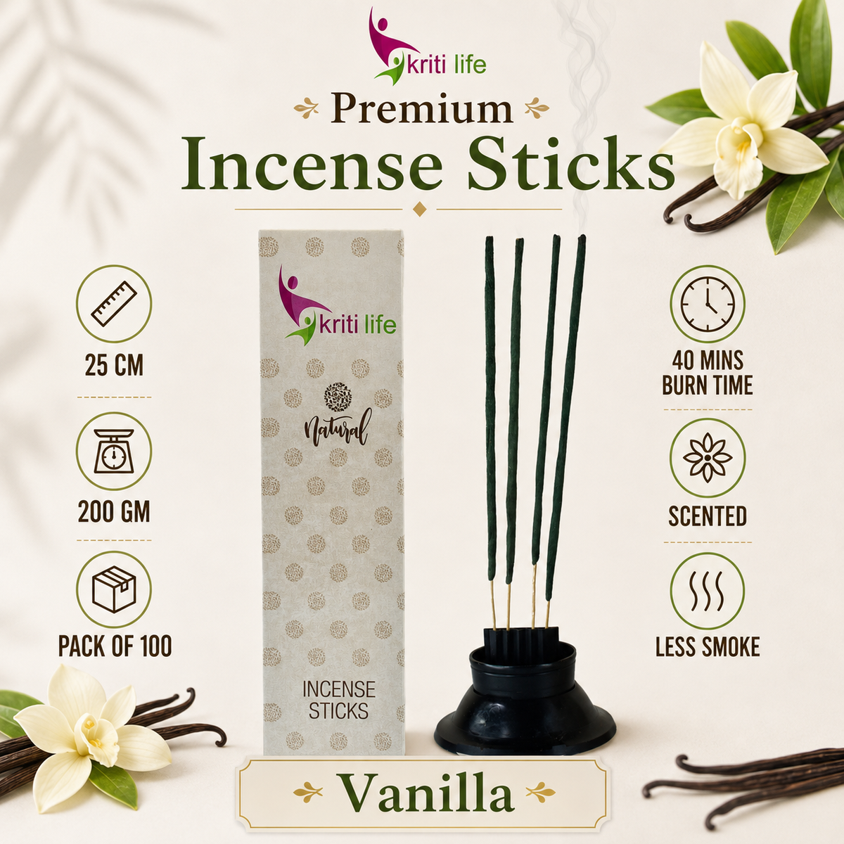 Vanilla Incense Sticks - 100 Pcs Perfect for Puja &amp; Relaxation