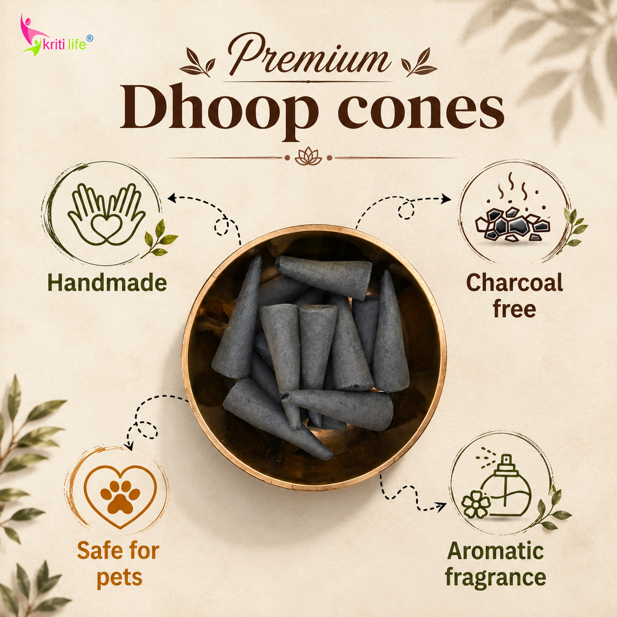 Camphor Incense Cone - 60 Pcs Burn Time 40 Minutes