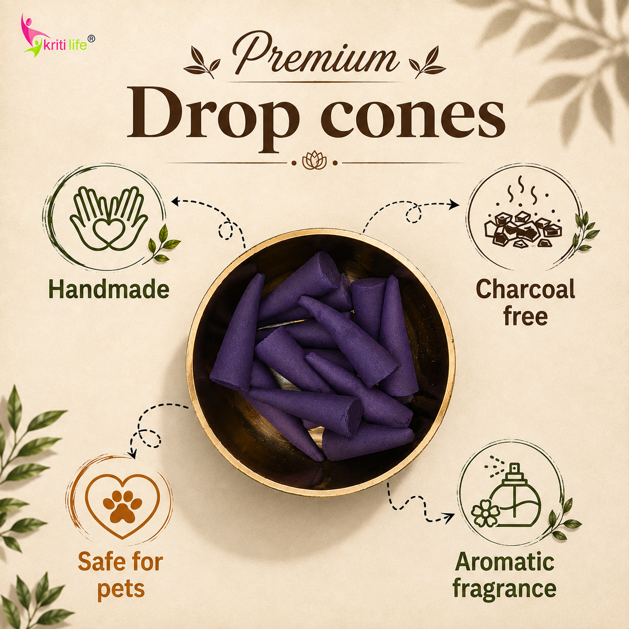 Lavender Incense Cone - 60 Pcs Burn Time 40 Minutes