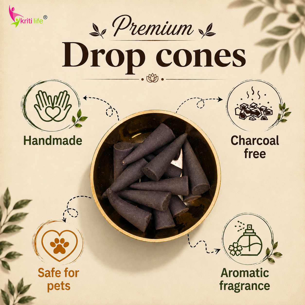Nag Champa Incense Cone -  60 Pcs Burn Time 40 Minutes