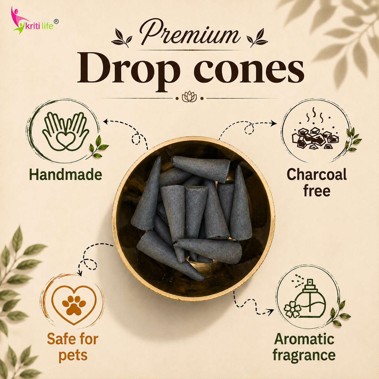 Patchouli Incense Cone - 60 Pcs Burn Time 40 Minutes