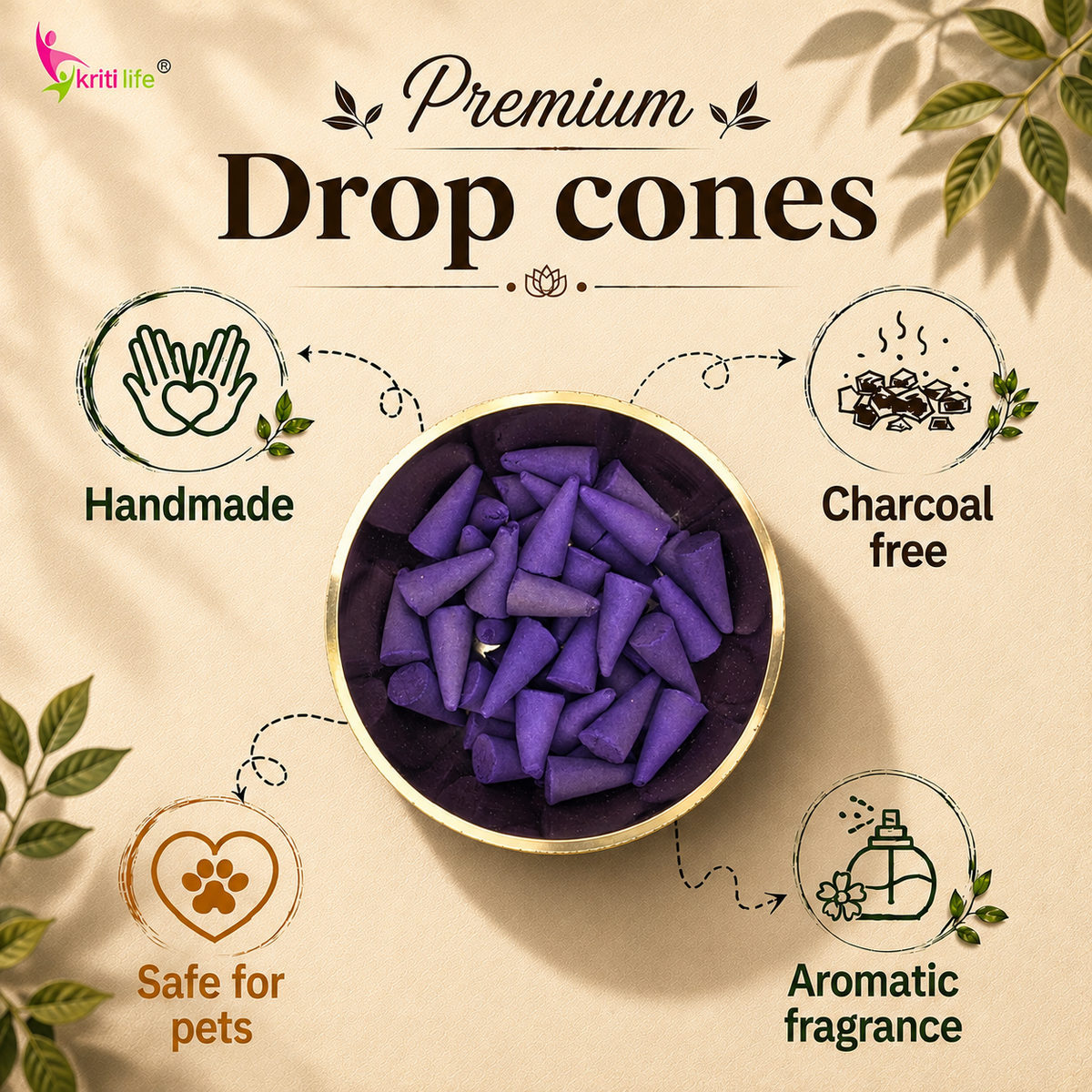 Lavender Incense Cone - 150 Pcs Burn Time 20 Minutes
