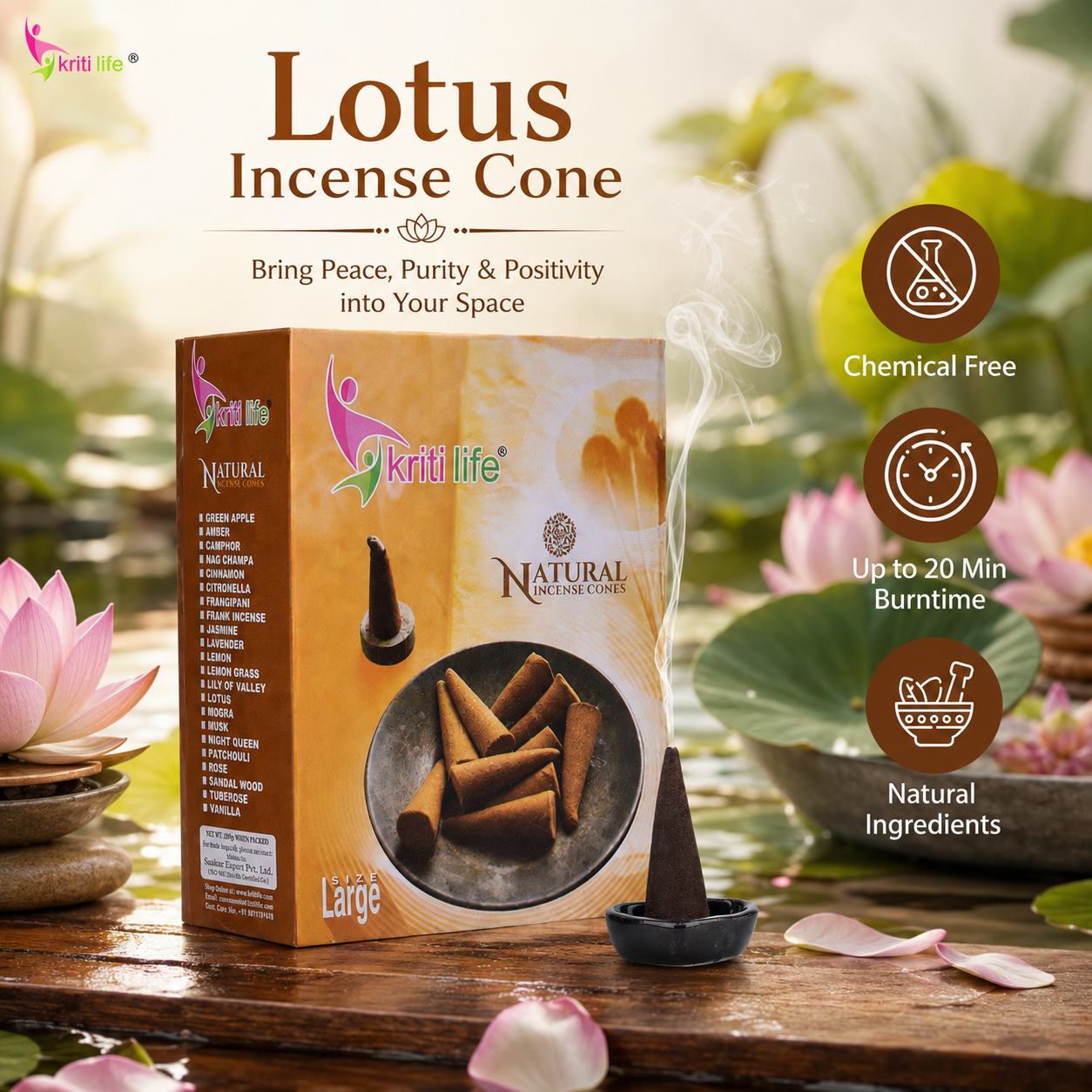 Lotus Incense Cone - 60 Pcs Burn Time 40 Minutes