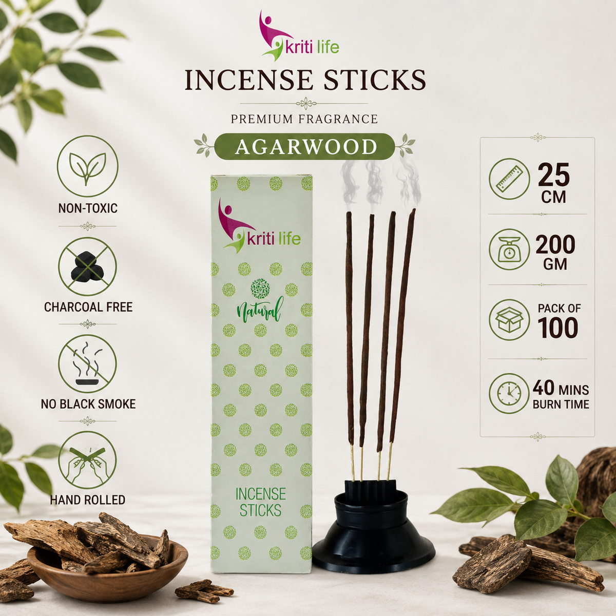 Agarwood Incense Sticks- 100 Pcs Perfect for Puja &amp; Relaxation