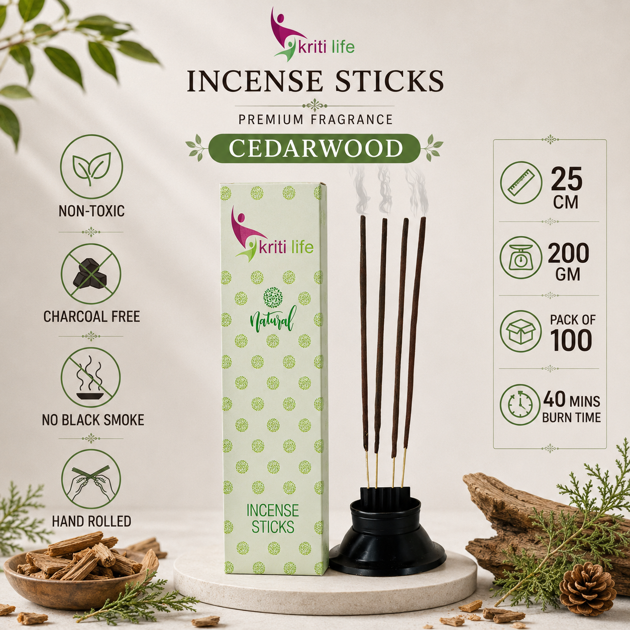 Cedarwood Incense Sticks - 100 Pcs Perfect for Puja &amp; Relaxation