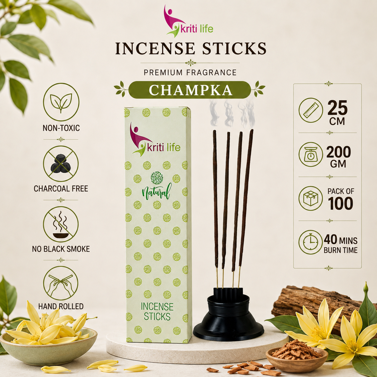Champka Incense Sticks - 100 Pcs Perfect for Puja &amp; Relaxation