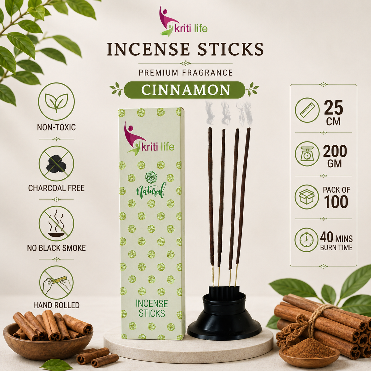 Cinnamon Incense Sticks- 100 Pcs Perfect for Puja &amp; Relaxation