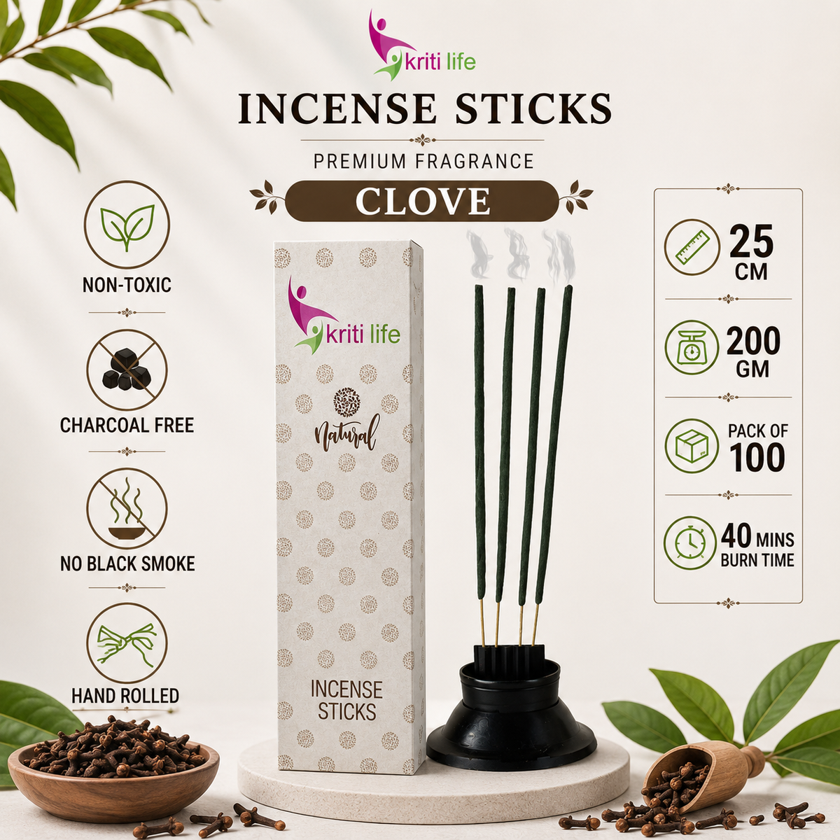 Clove Incense Sticks - 100 Pcs Perfect for Puja &amp; Relaxation