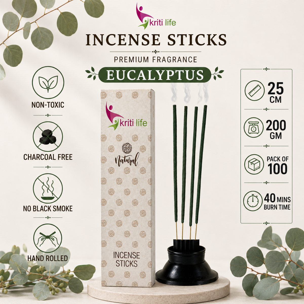 Eucalyptus Incense Sticks - 100 Pcs Perfect for Puja &amp; Relaxation