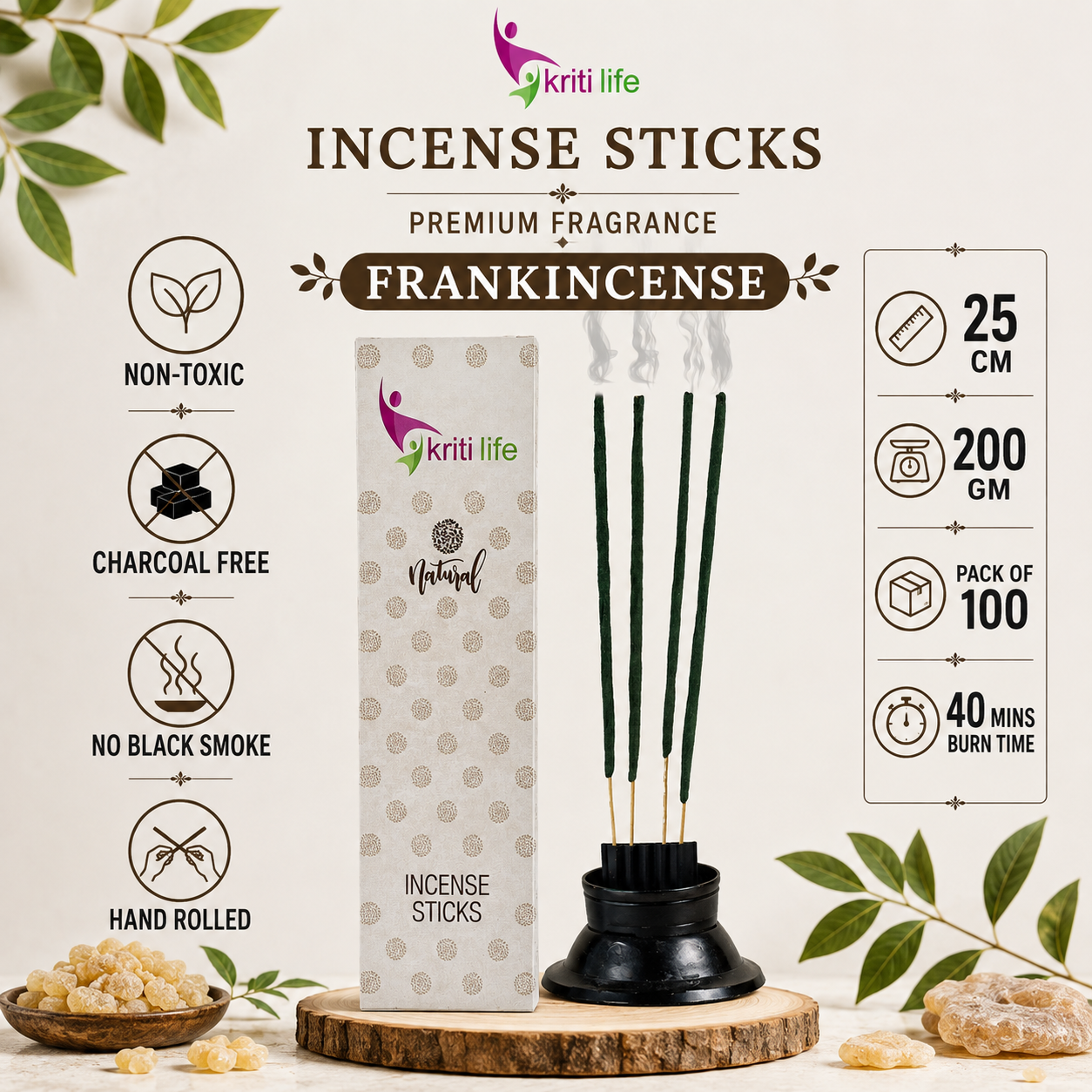 Frank Incense Sticks - 100 Pcs Perfect for Puja &amp; Relaxation