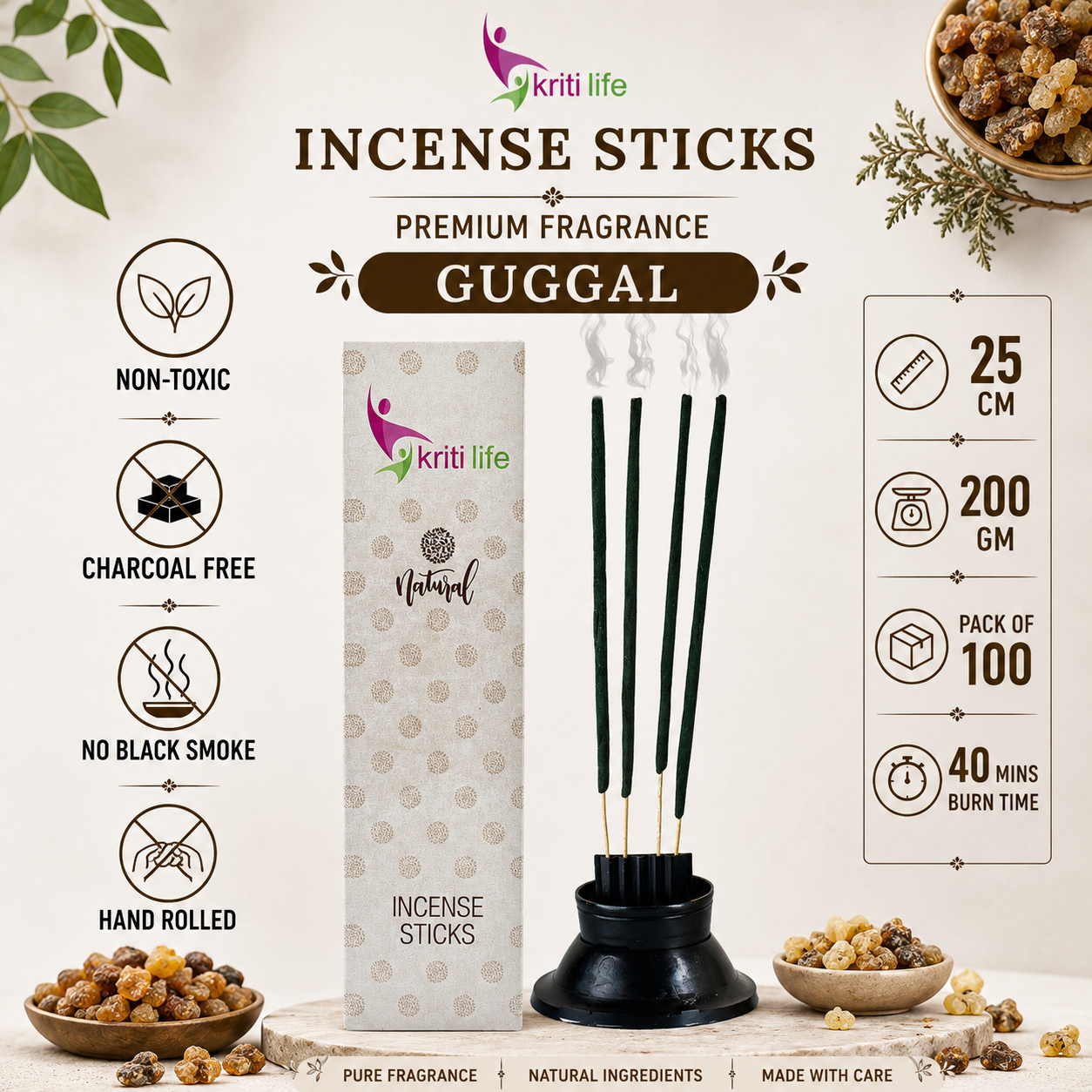 Guggal Incense Sticks - 100 Pcs Perfect for Puja &amp; Relaxation