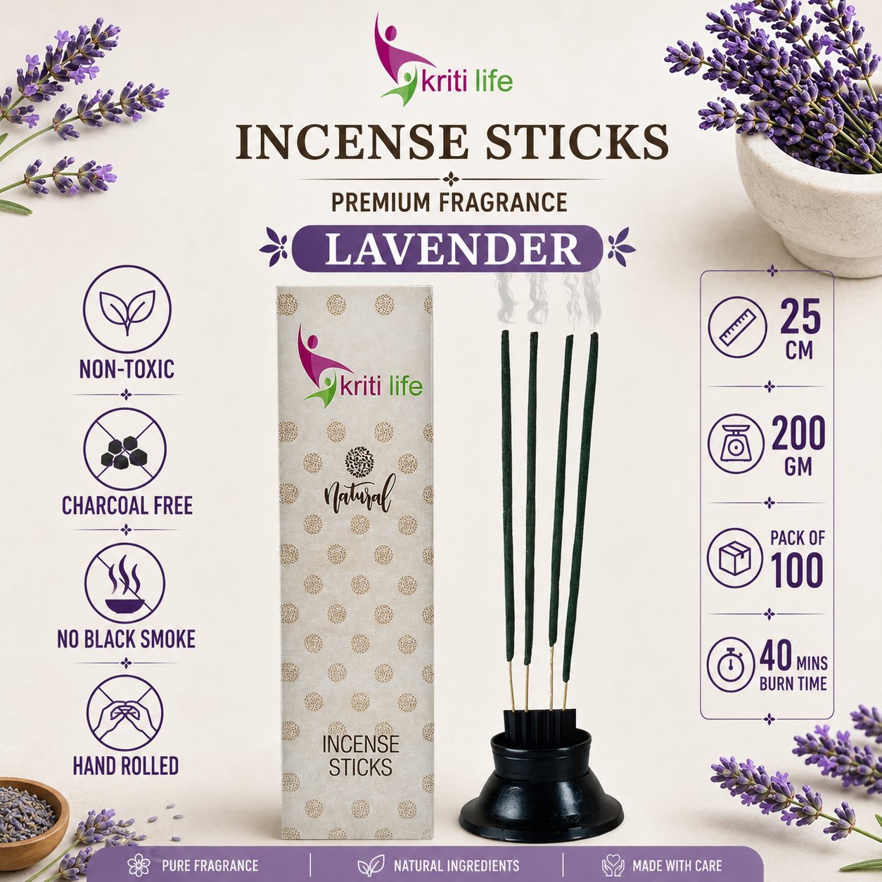 Lavender Incense Sticks - 100 Pcs Perfect for Puja &amp; Relaxation