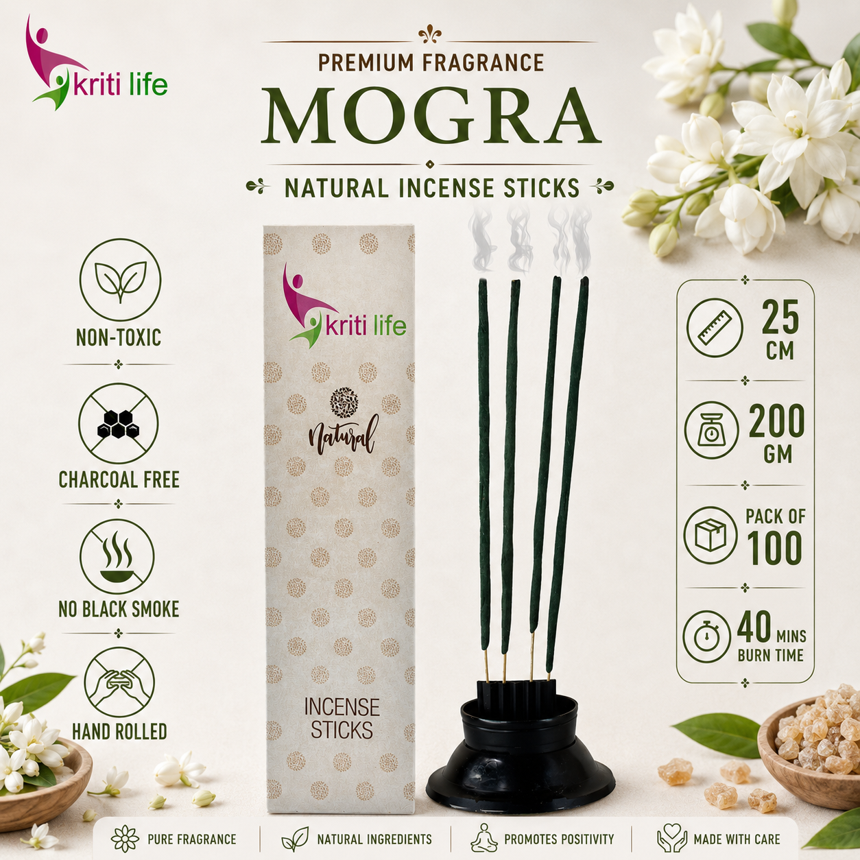 Mogra Incense Sticks - 100 Pcs Perfect for Puja &amp; Relaxation
