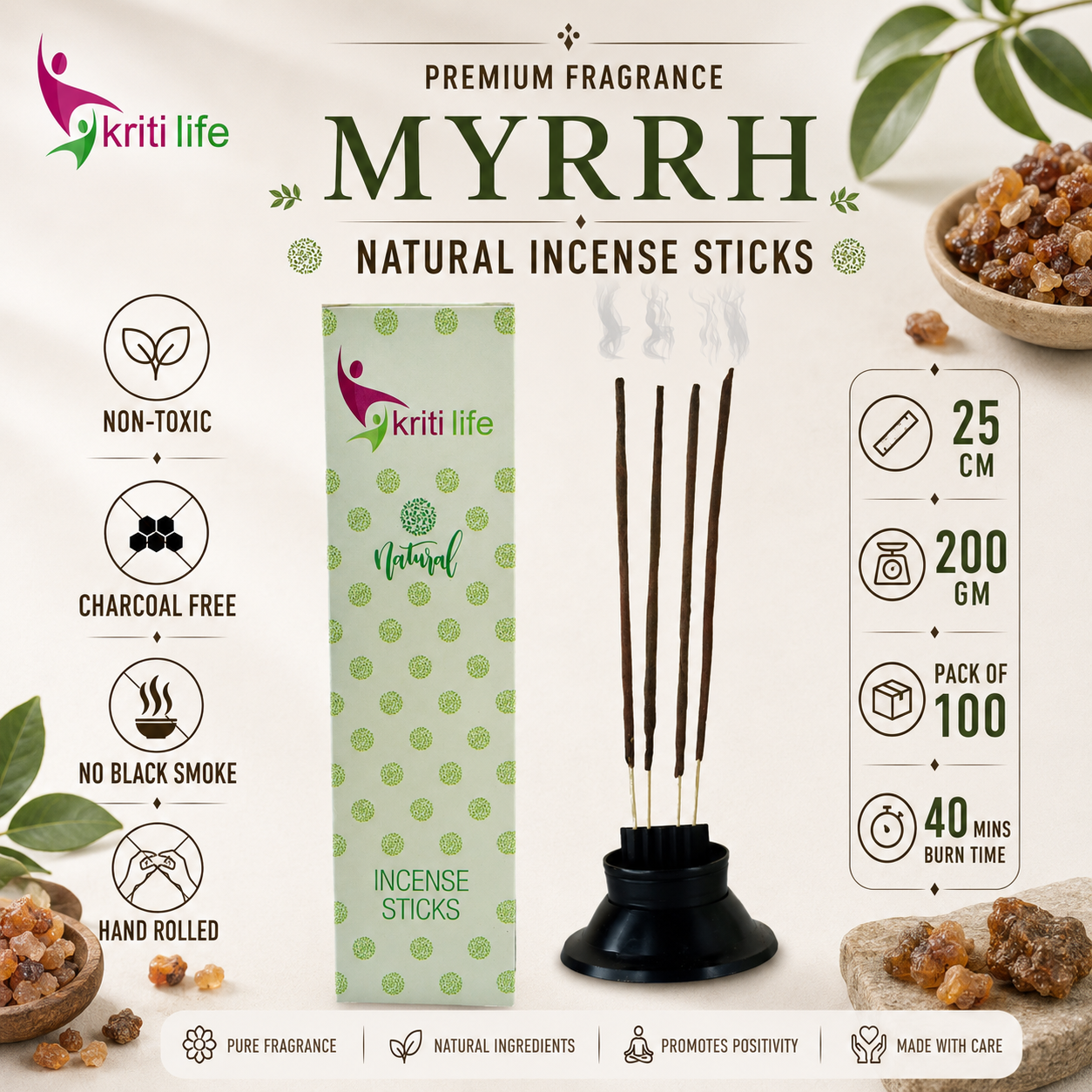 Myrrh Incense Sticks - 100 Pcs Perfect for Puja &amp; Relaxation