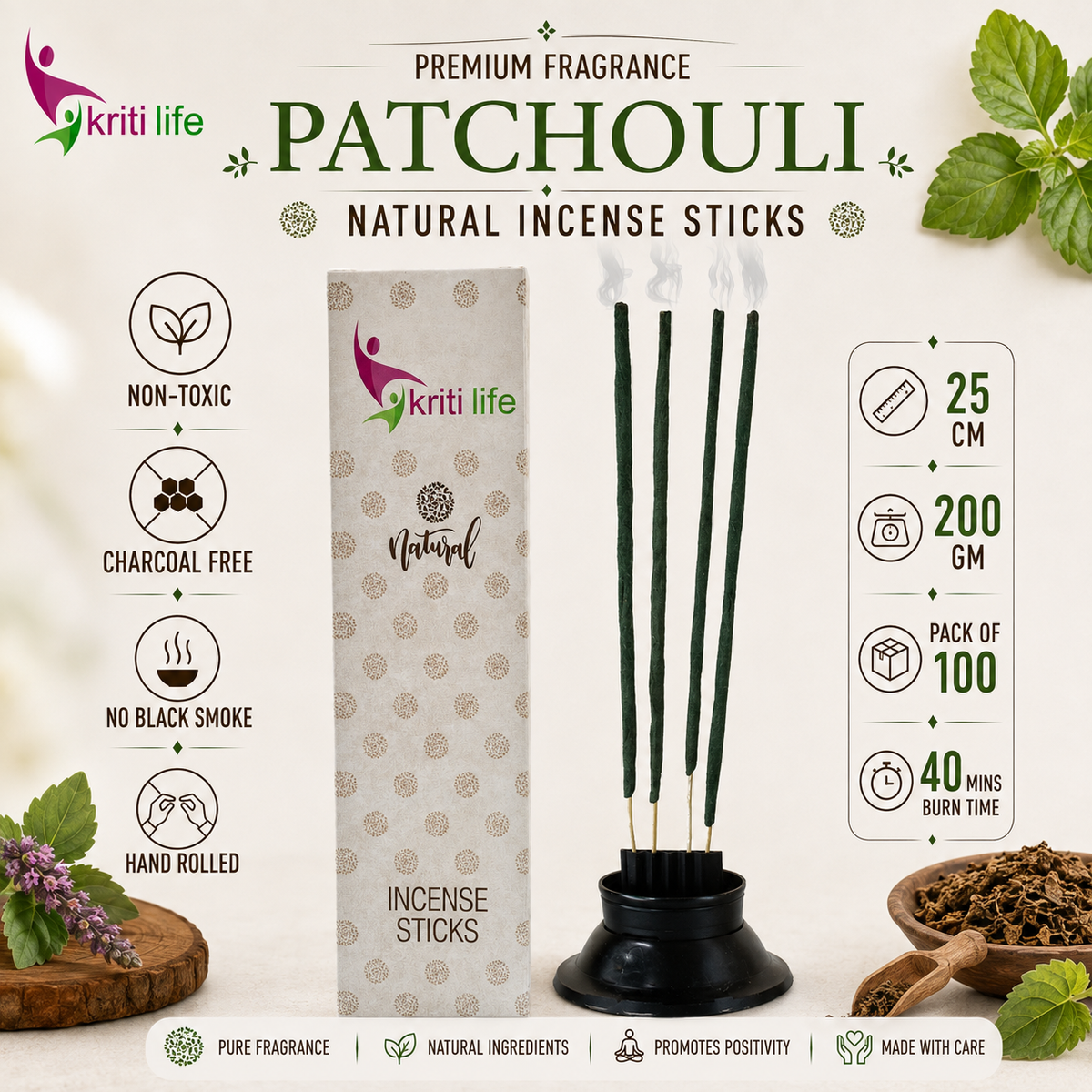 Patchouli Incense Sticks - 100 Pcs Perfect for Puja &amp; Relaxation