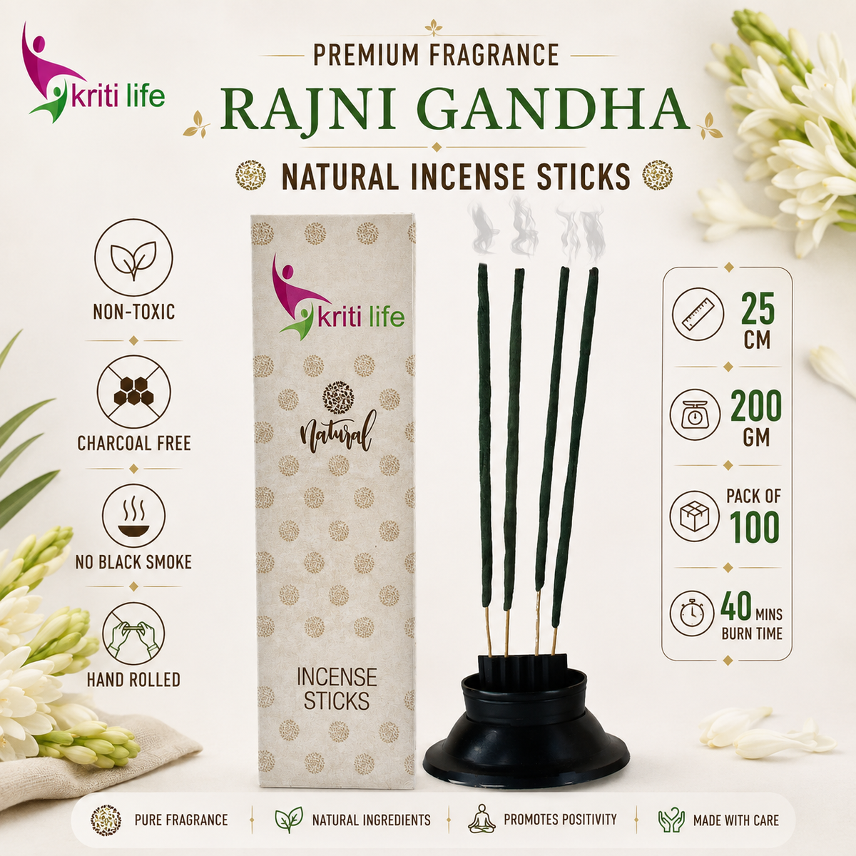 Rajni Gandha Incense Sticks - 100 Pcs Perfect for Puja &amp; Relaxation