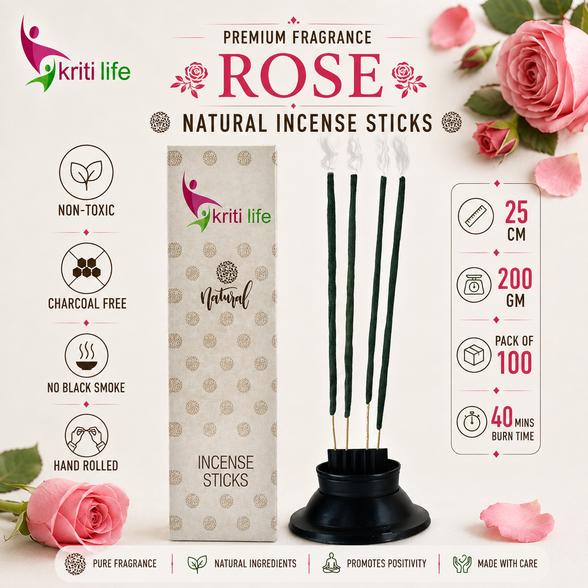 Rose Incense Sticks - 100 Pcs Perfect for Puja &amp; Relaxation