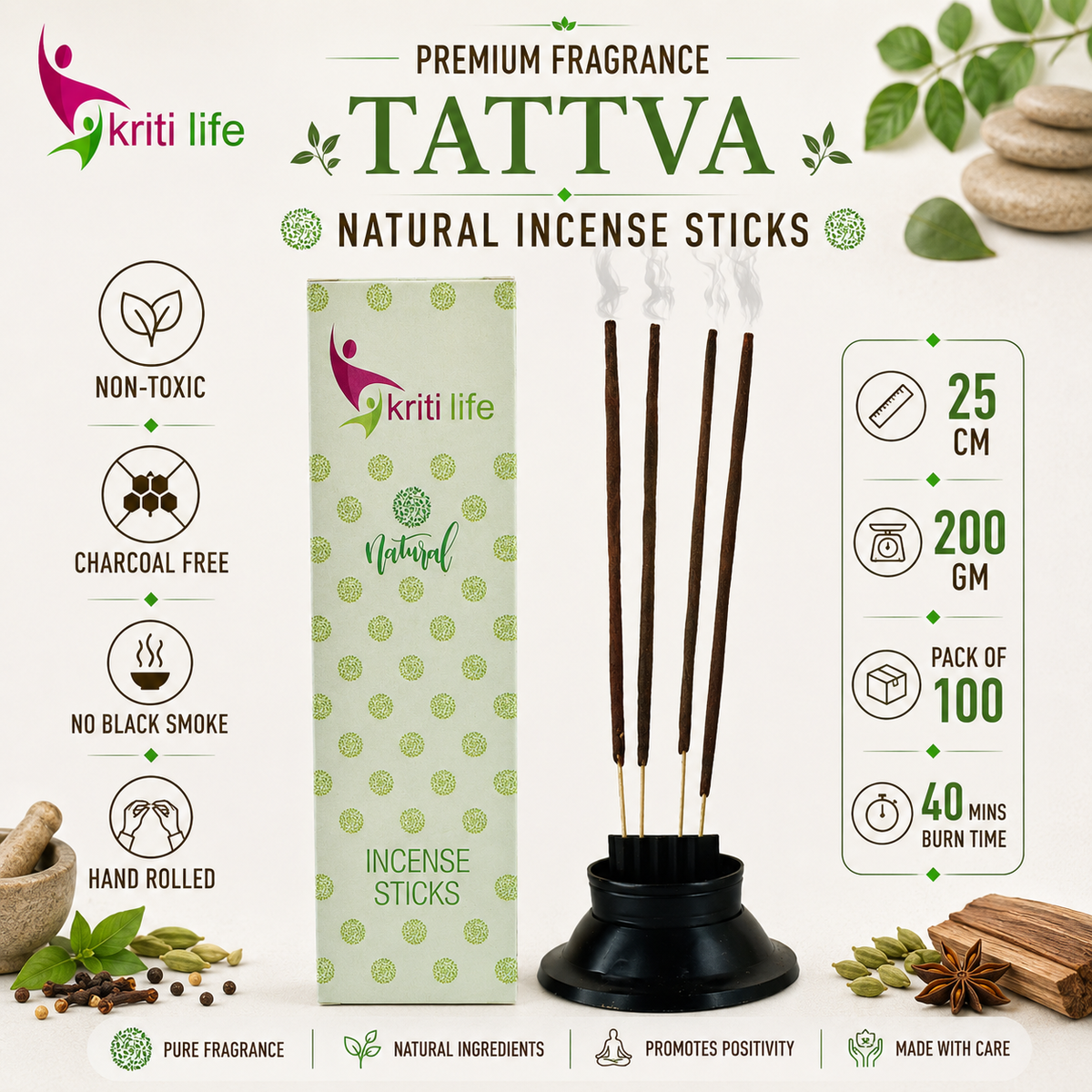 Tattva Incense Sticks - 100 Pcs Perfect for Puja &amp; Relaxation