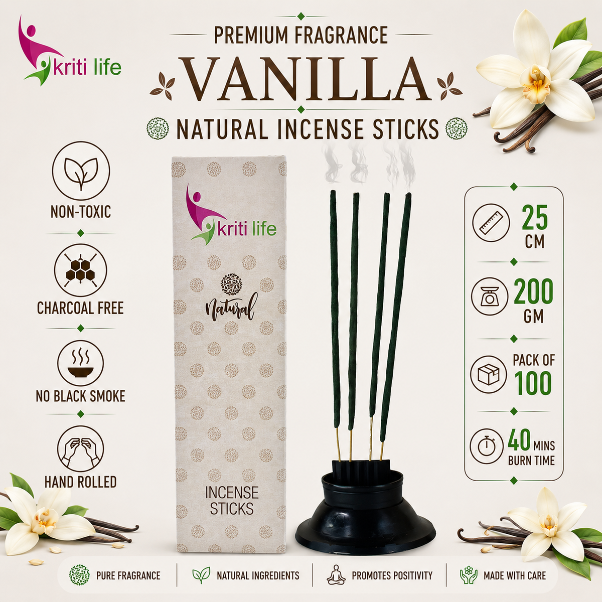 Vanilla Incense Sticks - 100 Pcs Perfect for Puja &amp; Relaxation