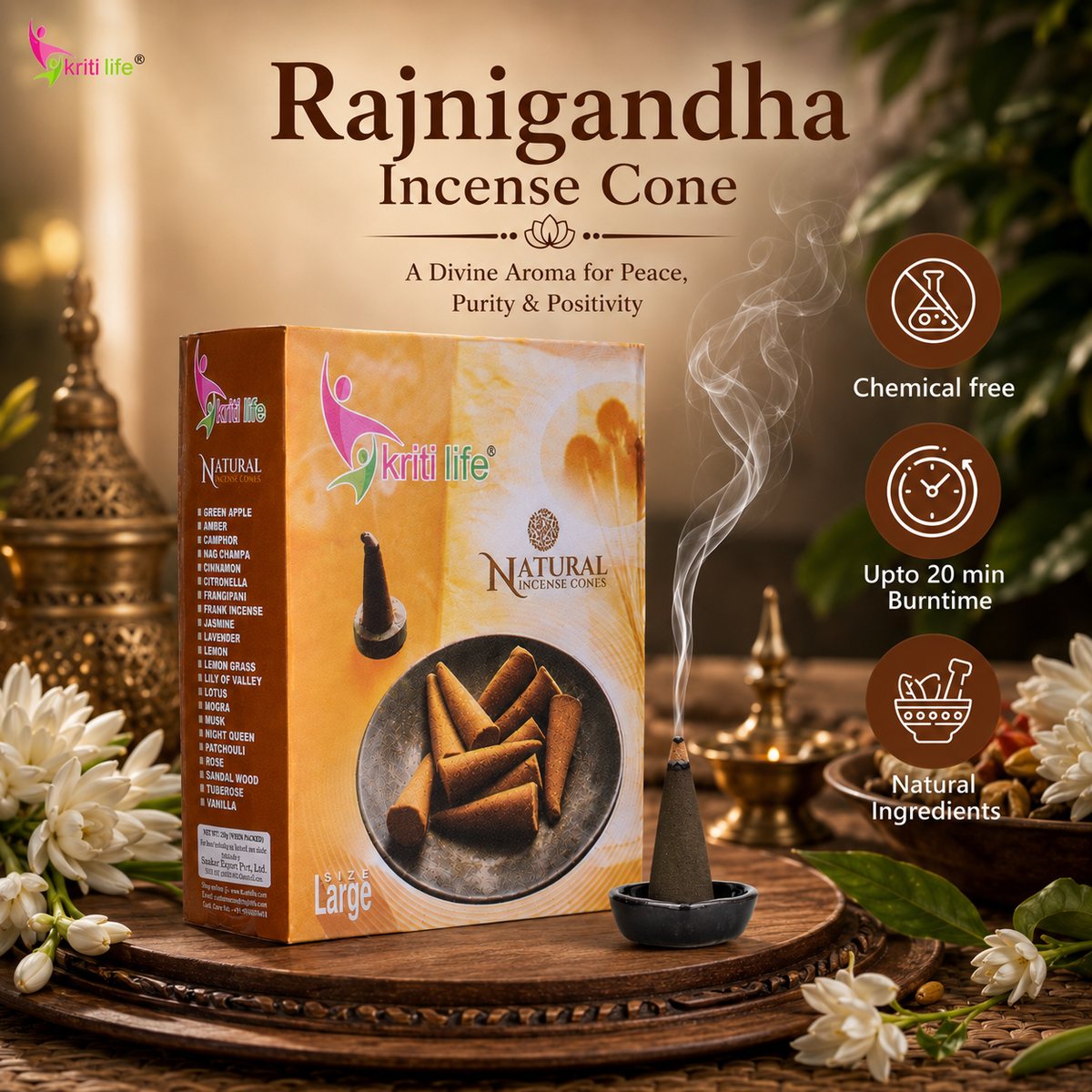 Rajni Gandha Incense Cone - 60 Pcs Burn Time 40 Minutes